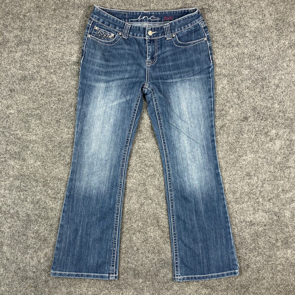 INC Jeans Womens 8P Blue Bootcut Regular Fit Mid Rise StretchDenimStuddedPockets